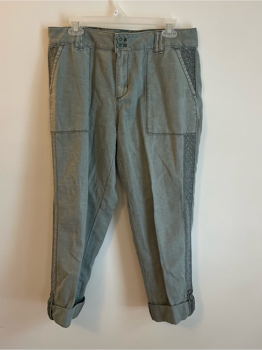 Sundance Organia Beach Pants 10 Petite Olive Green Linen Cotton Coastal Boho